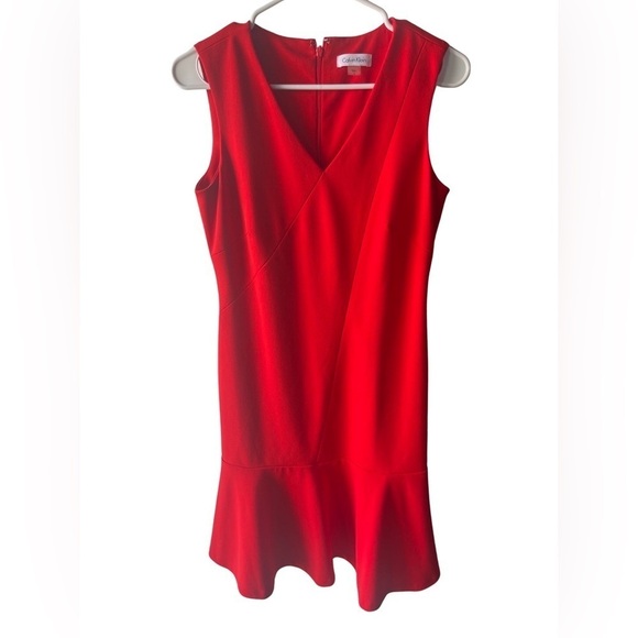 Calvin Klein Red Sheath Ruffle Dress - Picture 1 of 5